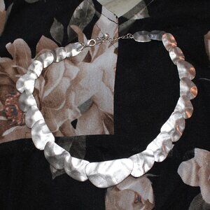 Chico’s Silver Tone Hammered Metal Coin Statement Necklace